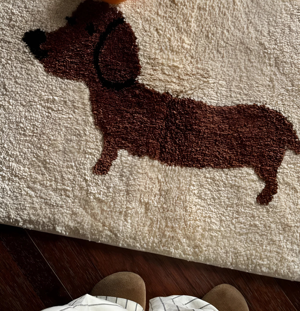 Lucky Sausage Puppy tufted woven floor mat in cream style 50x80cm home carpet