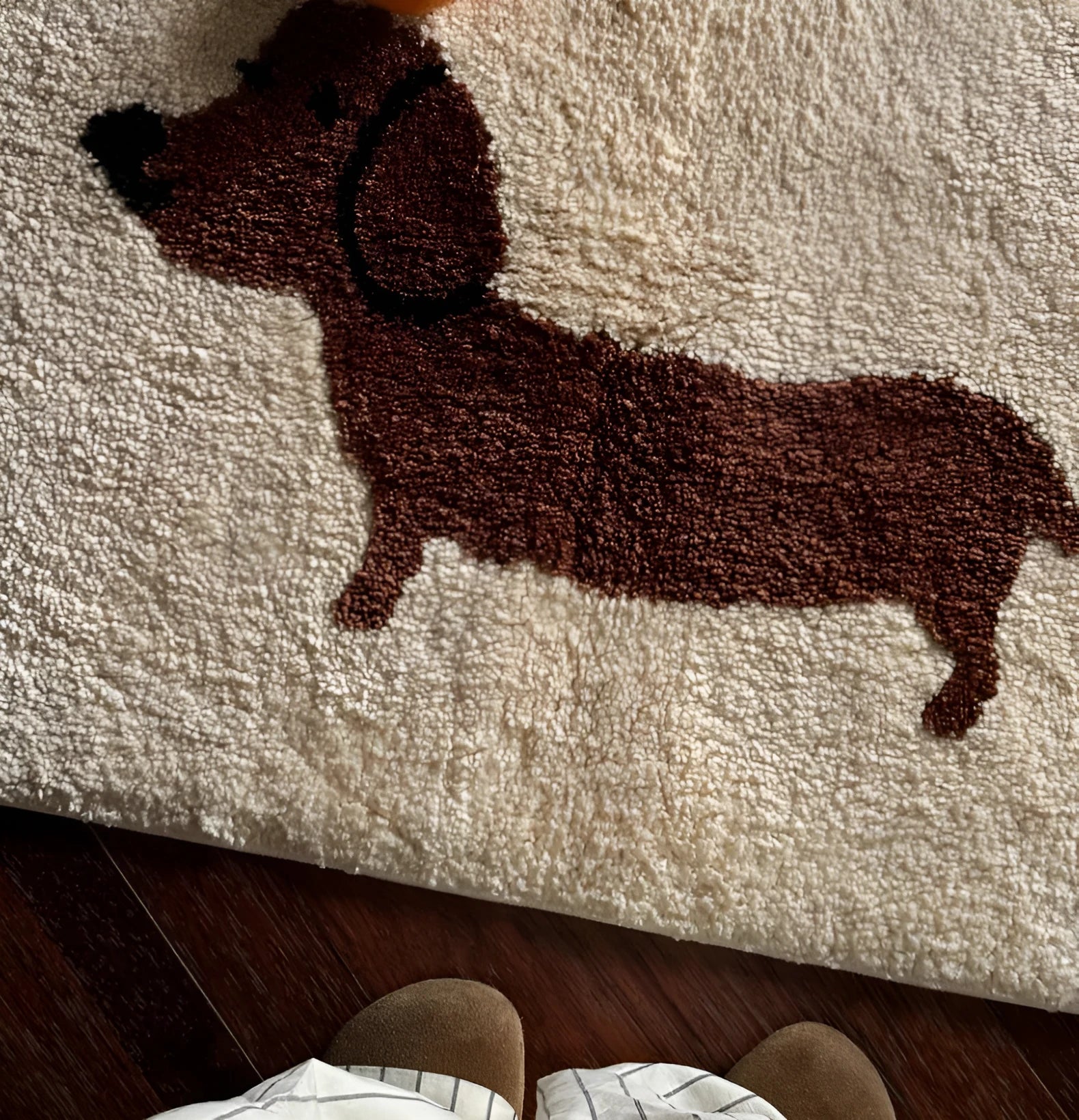 Lucky Sausage Puppy tufted woven floor mat in cream style 50x80cm home carpet