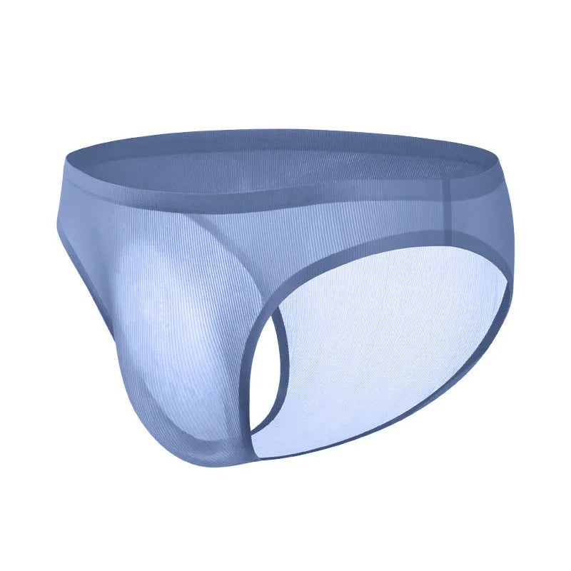Translucent seamless ice silk men's underwear briefs in striped colours with low-waist design