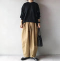 Women's two-piece set with loose round neck lantern sleeve sweater and cropped wide leg pants in picture colour