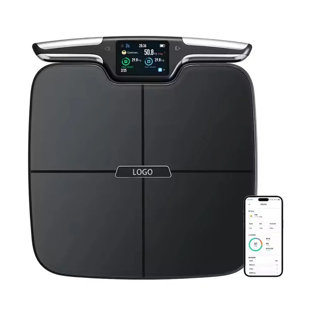 Black eight-electrode intelligent body fat and composition household weighing scale