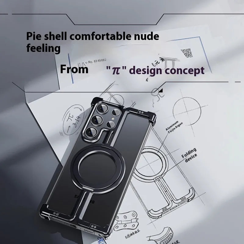 Metal frameless phone case with magnetic bracket for Samsung S23ultra in Desert Gold