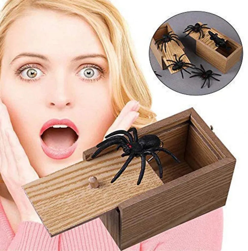 Wooden prank scare box with lifelike jumping animal for April Fools' Day tricks