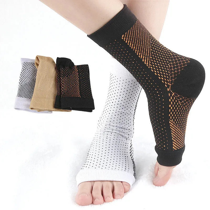Korean-style compression sports socks in white, black, skin colour, and copper options