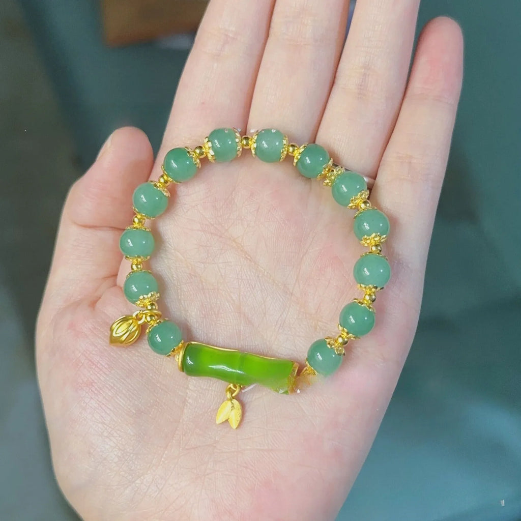 Retro bamboo Ruyi flower design glass bracelet in beige green light green white colours