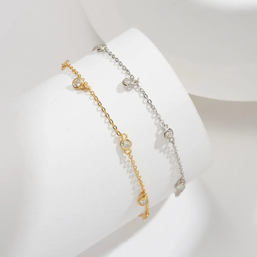 Women's silver anklet with geometric pendant containing zirconium stone in gold or white gold finish