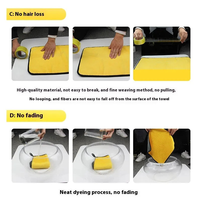 Yellow and grey thickened microfibre car wash towel measuring 30x60cm for vehicle drying