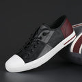 Men's flat leather shoes in a colour matching design with an elastic band closure and round toe