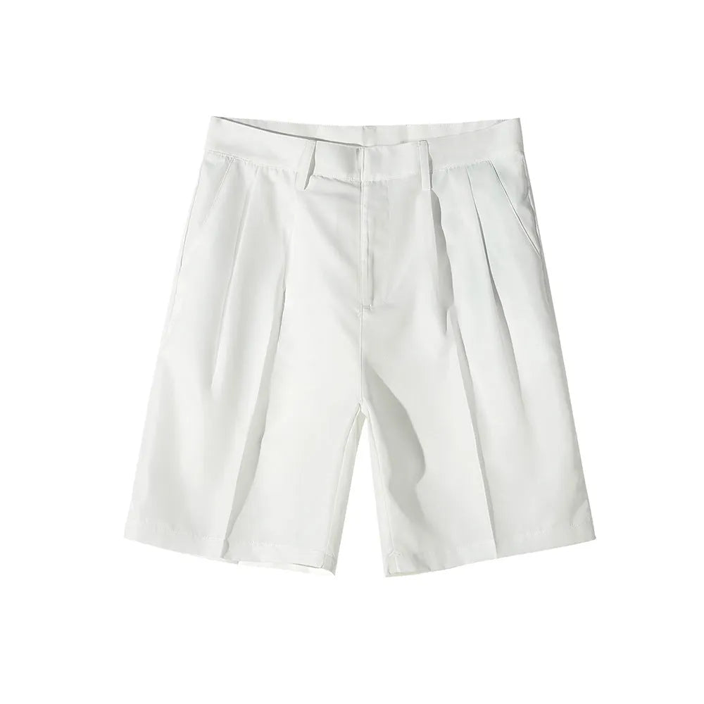 Men's straight-leg casual shorts in solid black, shown laid flat, featuring a non-iron polyester fabric.
