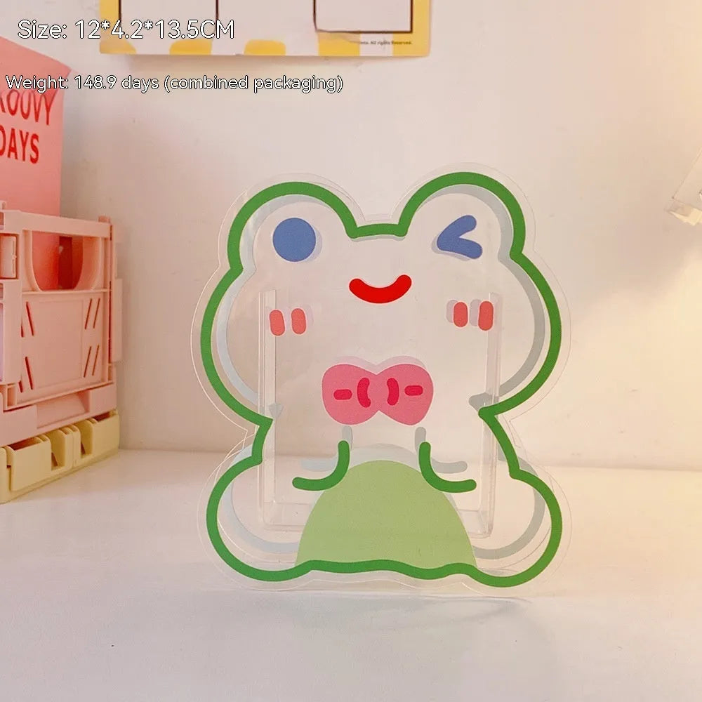 Square transparent acrylic storage box with cute decorative patterns for organising stationery and desk accessories