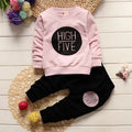 Baby girl two-piece pants suit in pink 100% polyester for 80-110cm children