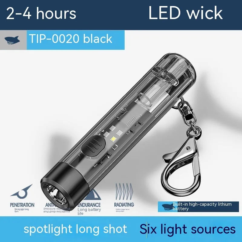 Black portable outdoor flashlight with 1W LED and USB rechargeable built-in battery