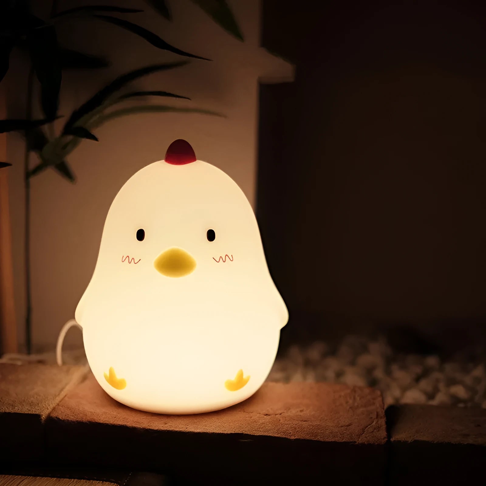 White early sleeping chicken shaped soft silicone touch night light with USB cable, 128x124x154mm size