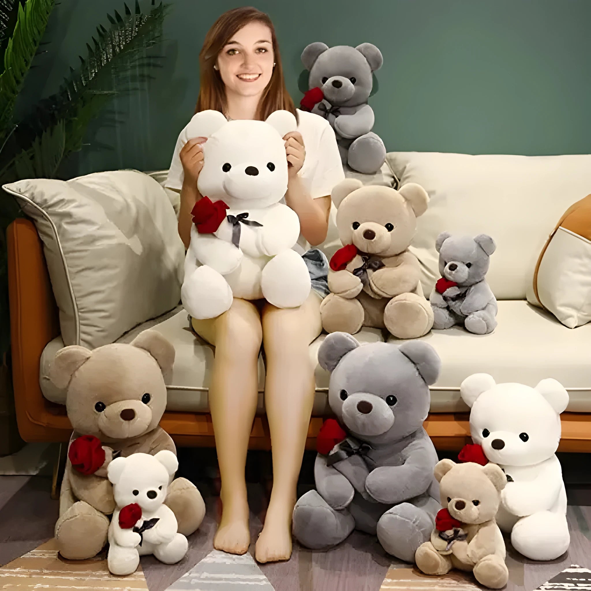 Soft plush teddy bear doll pillow in beige, brown, or grey with vivid cartoon design