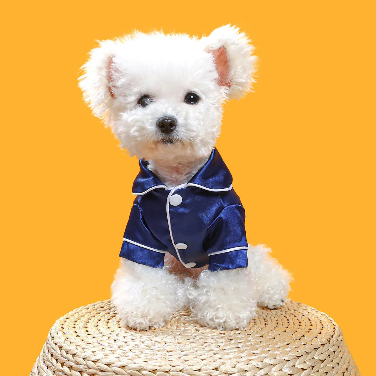 Cotton pet pajamas in princess style for dogs and cats, available in pink and navy blue, sizes XS to XXL
