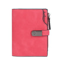 Multi-slot women's short wallet in solid colour with PU leather and stitching detail