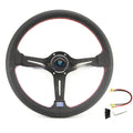 Leather 14-inch middle concave car steering wheel with hand stitching, showing black skeleton option