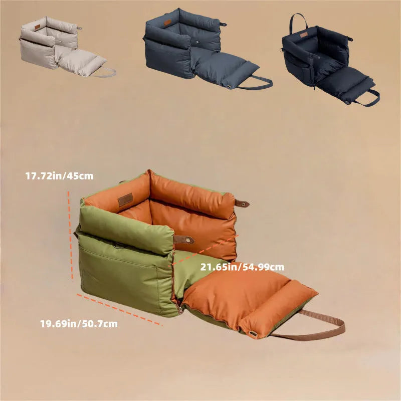 Green waterproof removable pet car nest for dogs on a grey car seat