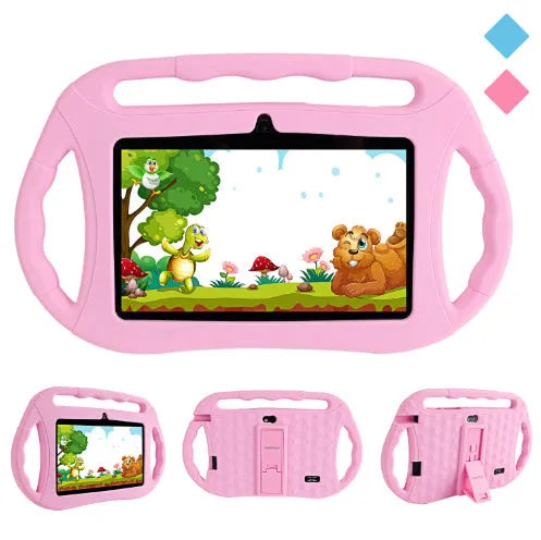 7 inch children's tablet PC in red or blue with single or three handle, Android 10, 16GB, WiFi, Bluetooth, dual camera