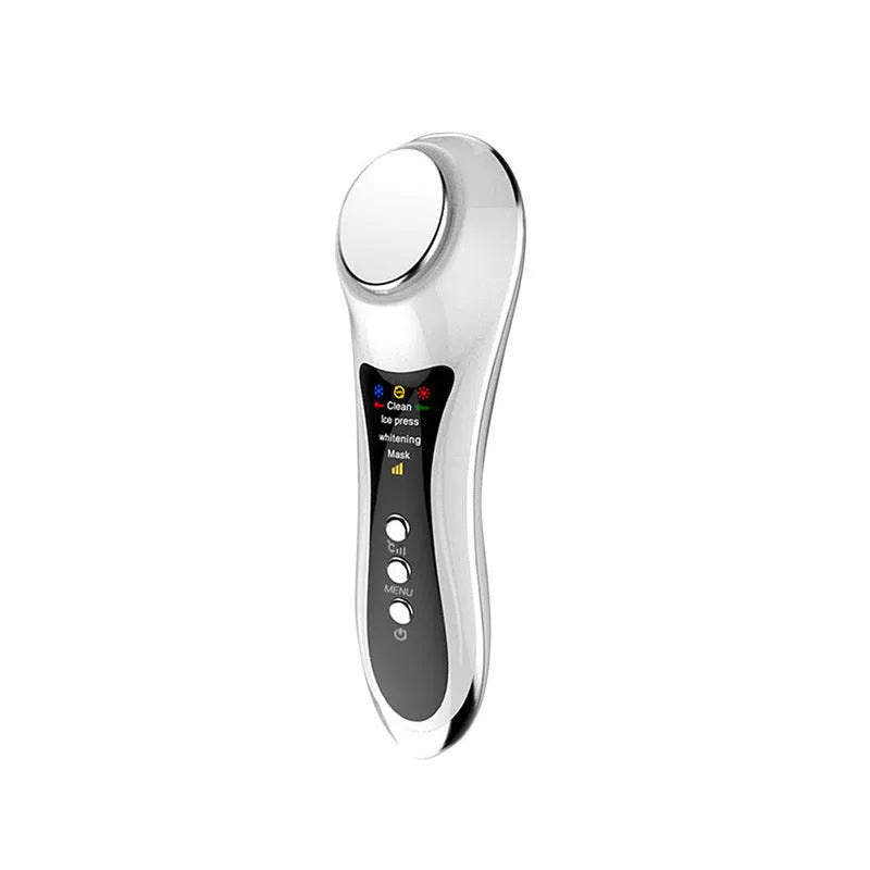 Hot & cold eye massage machine in pearl white with four skin care modes, 178mm long, USB rechargeable