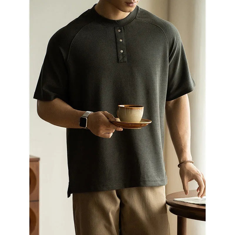 Casual loose pullover top with raglan sleeves in a terry texture fabric, shown in smoky gray colour.