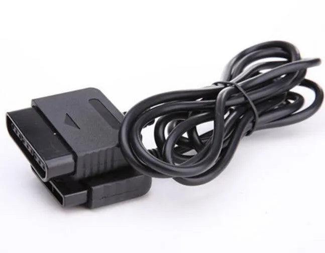 Black PS2 extension cable for controller and console, plastic game accessory lead, single connecting cable