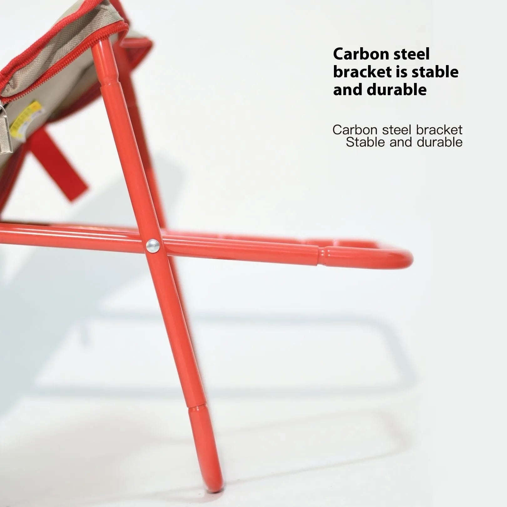 Lightweight foldable camp stool in Oxford cloth, shown folded and unfolded in khaki colour.
