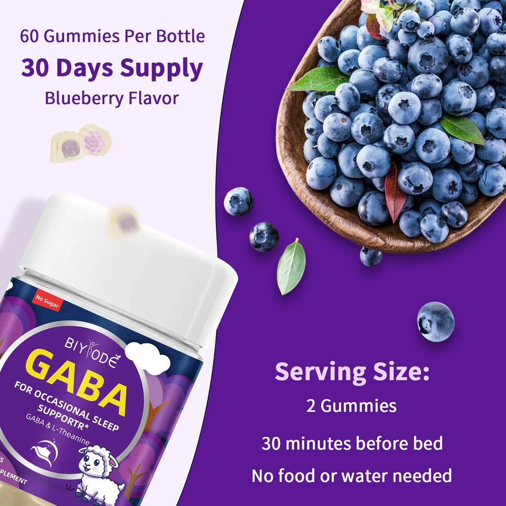 Biyode Sleep Support Gummies bottle with 60 gummies, original flavour, GABA and L-Theanine supplement for adult sleep support