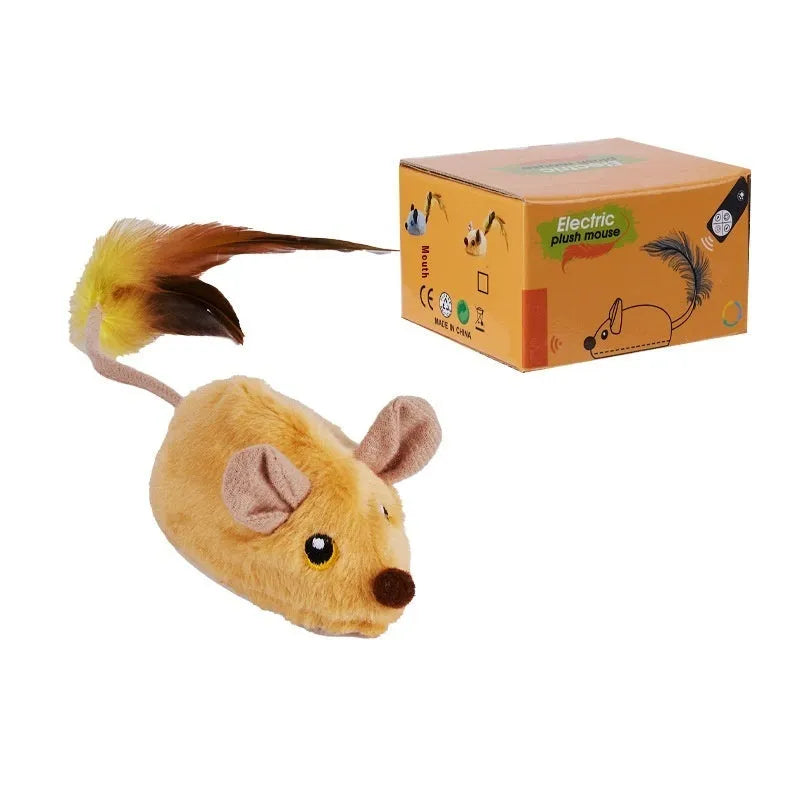 Electric moving plush mouse cat toy in rhubarb or grey colours with remote control