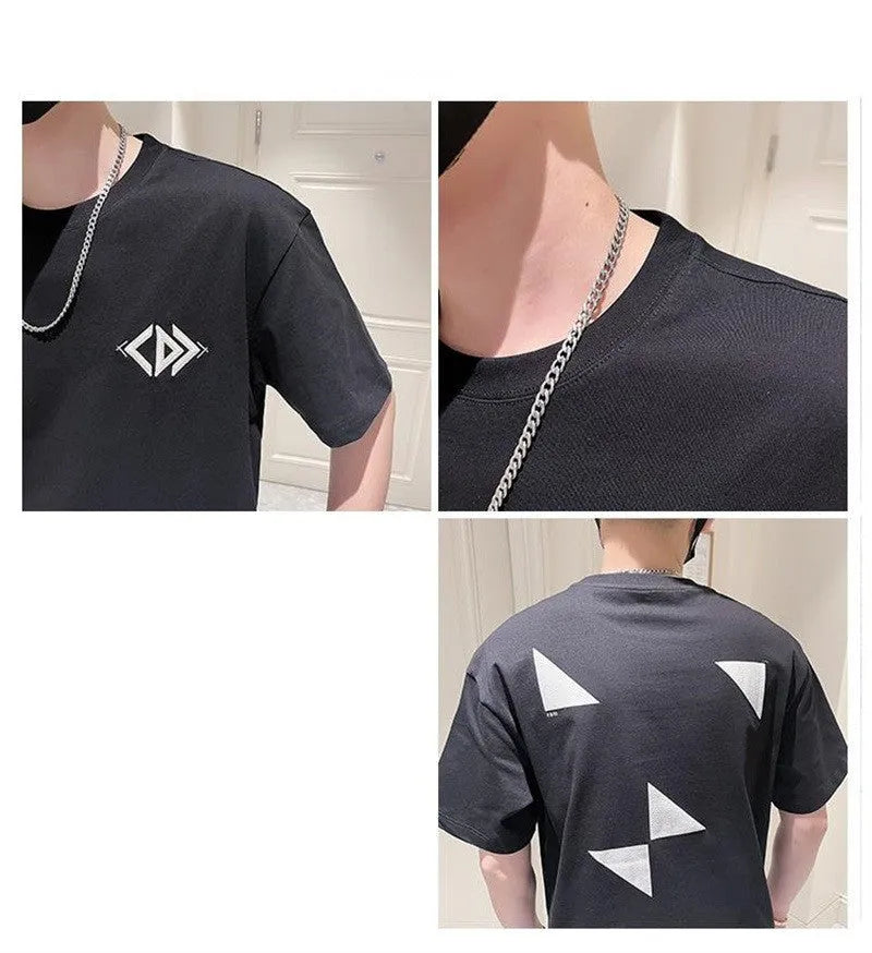 Men's summer heavy cotton loose pullover bottoming shirt in black and white colours