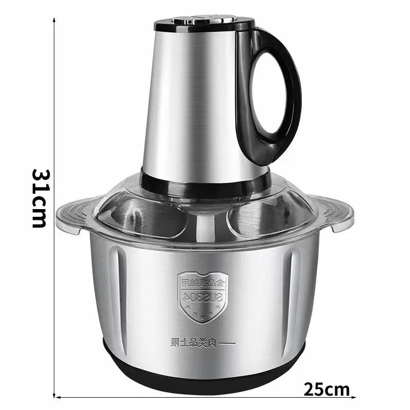2L stainless steel semi-automatic meat grinder with adjustable speed knob on countertop
