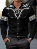 Men's long sleeve casual shirt in thin polyester with national-style digital print, loose cardigan fit, available in multiple colours