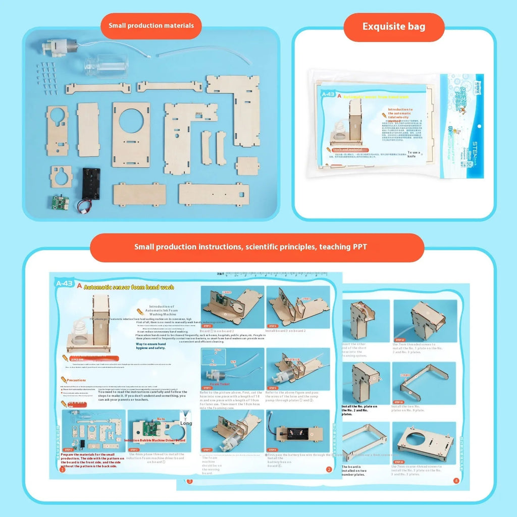 Wooden automatic induction foam hand washing model kit for teenagers DIY science project