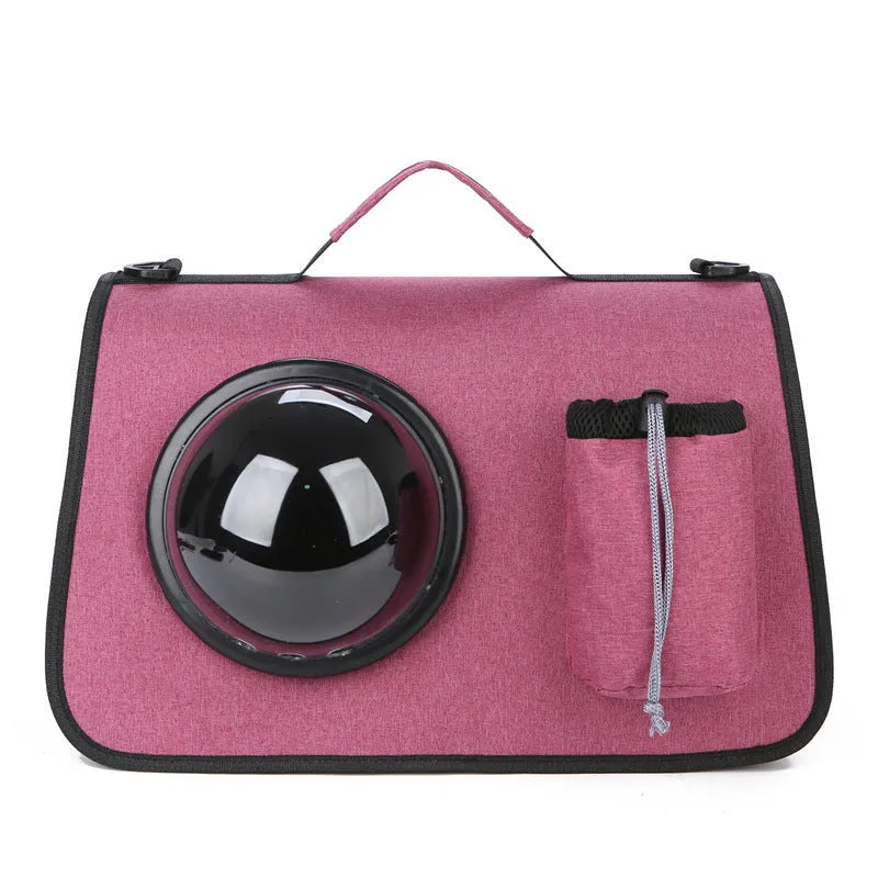 Portable cat bag in Oxford fabric, crossbody pet carrier with 13kg capacity, cup lid colour options.