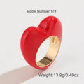 Heart-shaped enamel ring with three-dimensional colour design on zinc alloy base