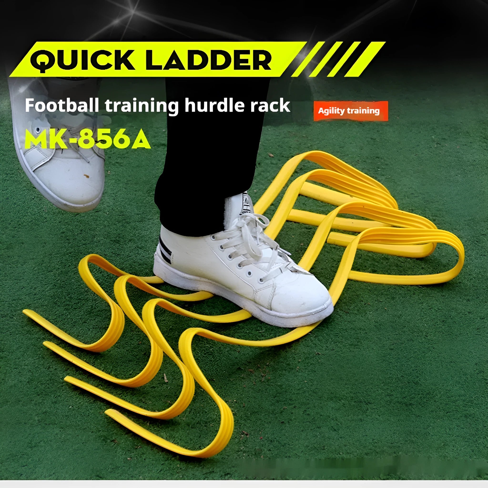 MAI CCA yellow U-shaped children's sports training hurdle on grass showing three height settings