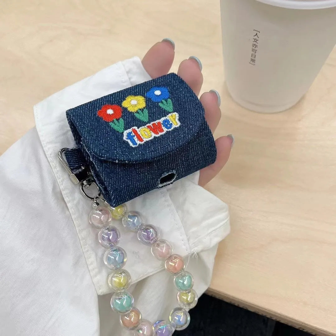 Denim earphone cover for Apple AirPods in denim blue and dark blue with all-inclusive universal fit