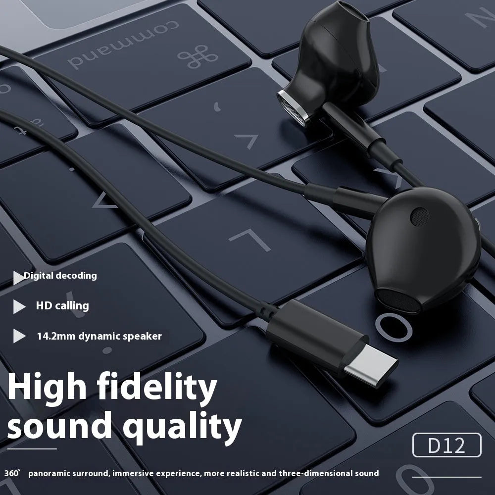 Celebrat TYPE-C wired semi-in-ear headset with 1.2m cable in black