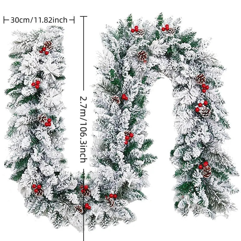 American-style rattan Christmas garland with flocking snow effect in three length options