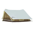 Large family camping tent in mountain green and ivory white with aluminium poles and Oxford base