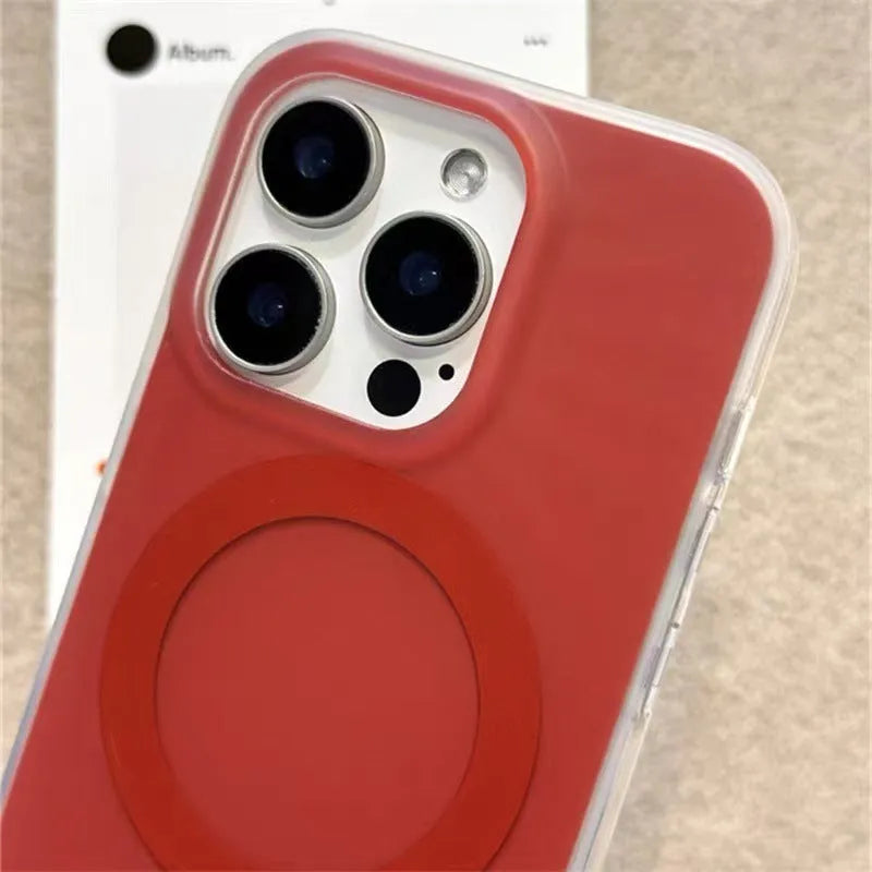Silicone anti-fall phone case with magnetic strawberry bracket, frosted cloth texture, matte red finish, compatible with iPhone 14 Pro Max
