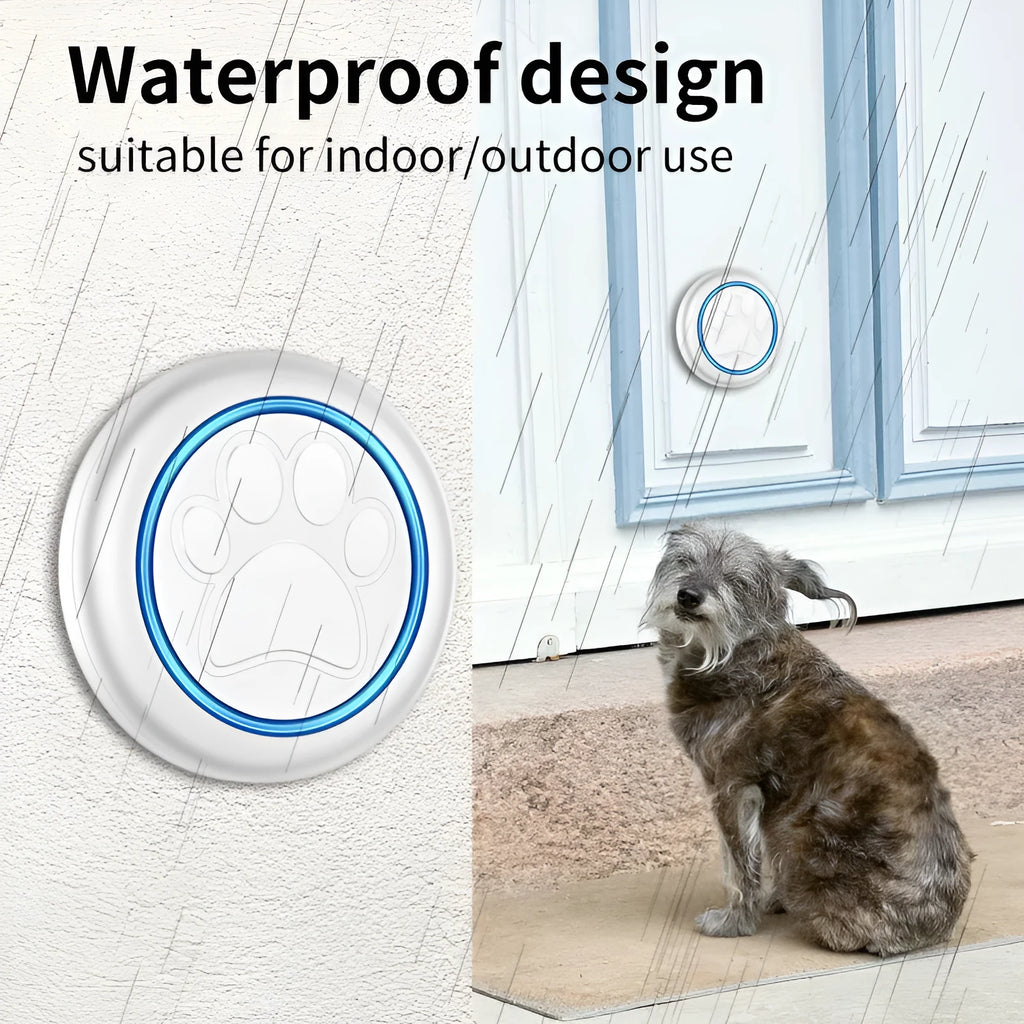Wireless waterproof pet training doorbell in black or white with multiple plug options