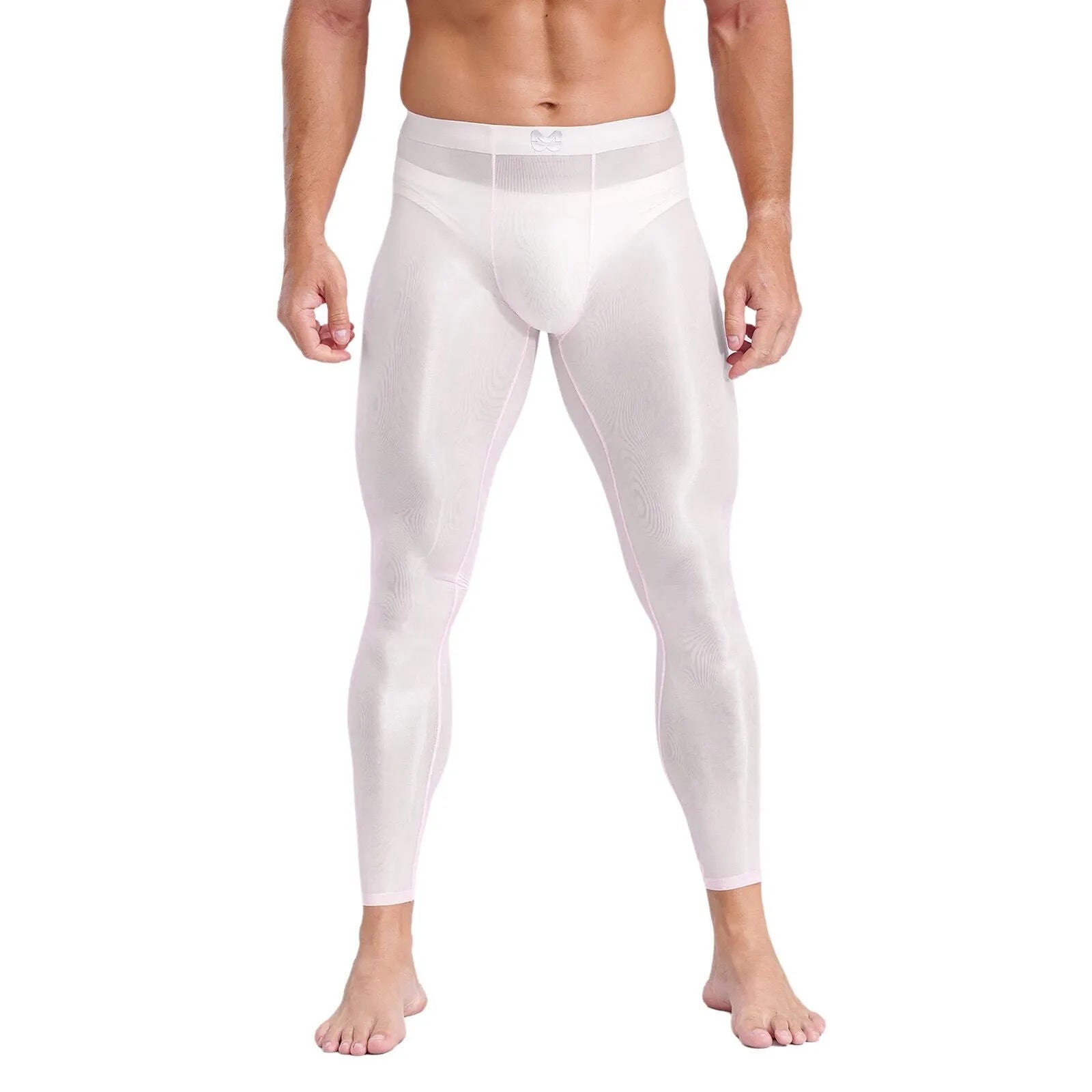 Ice silk nude feel yoga pants thin men's long johns in solid colour, nylon fabric, cropped length