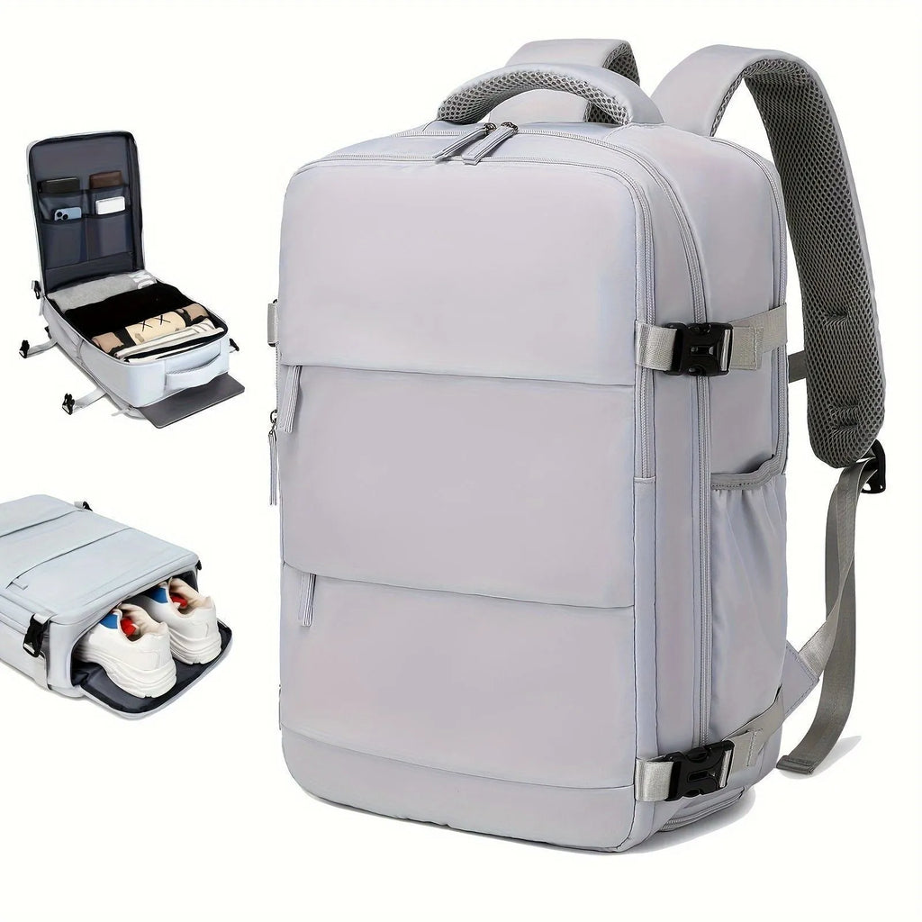 Large capacity multifunctional nylon travel backpack in black colour with 20-35 litre storage