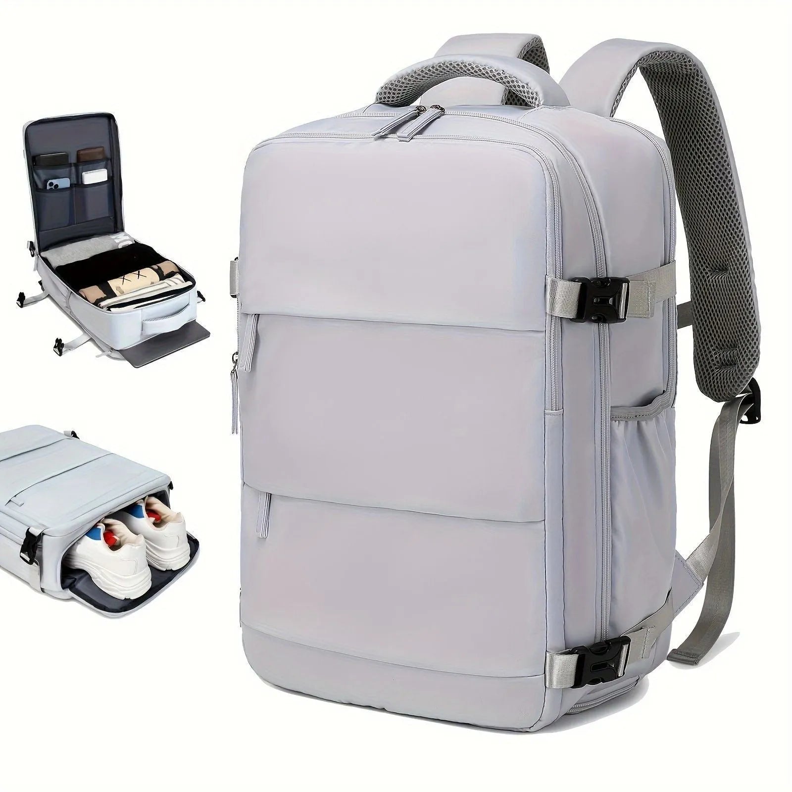 Large capacity multifunctional nylon travel backpack in black colour with 20-35 litre storage