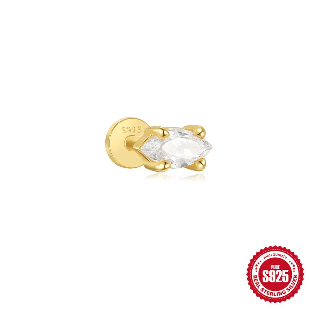Sterling silver ear stud with a hanging gold-tone tassel charm on a white background.