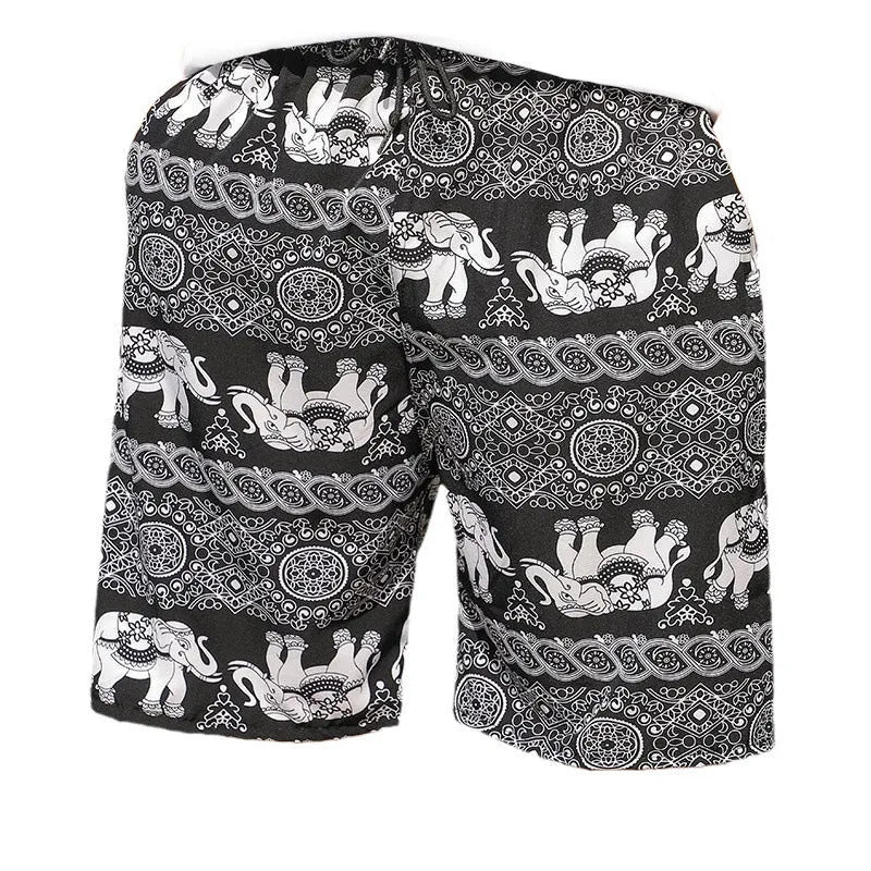 Men's loose fit beach trousers with floral pattern and elastic waistband for summer wear