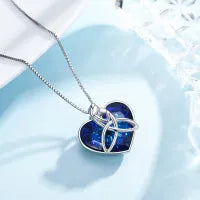 925 sterling silver Celtic knot love heart pendant with crystal stone, white gold plated, on chain