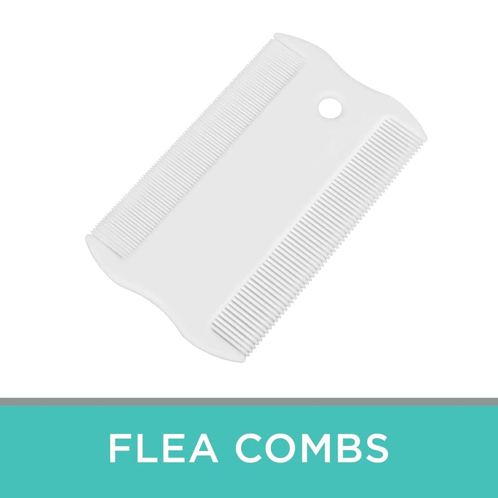 Double-sided plastic flea comb for pets with dense teeth and compact 0.85 x 5 cm dimensions