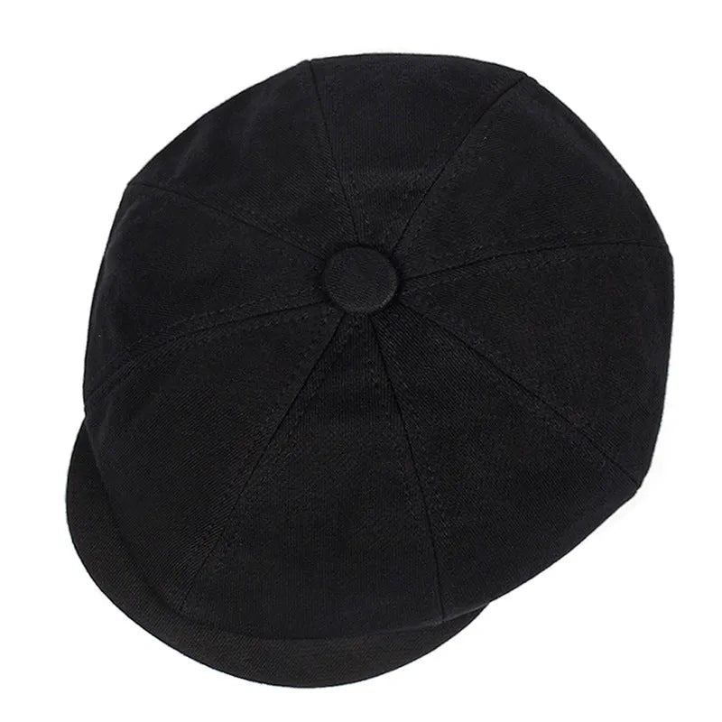 Women's cotton newsboy cap in dome crown style, autumn winter warm and shade hat, colour black